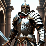 **Warrior:** A heavily armored warrior clad in ornate, high-defense armor, wielding a powerful sword, standing triumphantly after defeating a challenging boss. Focus on strength and resilience.